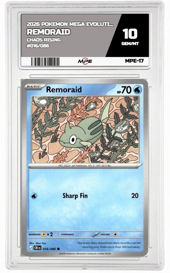 2026 POKEMON MEGA EVOLUTION CHAOS RISING #016/086 Remoraid MPE 10 GEM/MT — graded card auctioned from the MPE vault