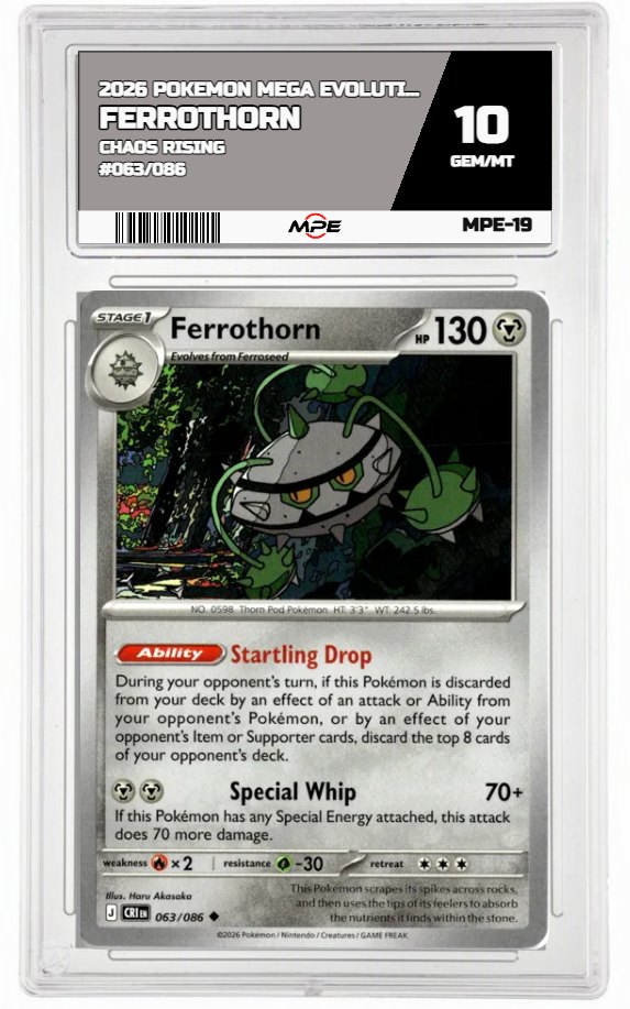 2026 POKEMON MEGA EVOLUTION CHAOS RISING #063/086 Ferrothorn MPE 10 GEM/MT — graded card auctioned from the MPE vault