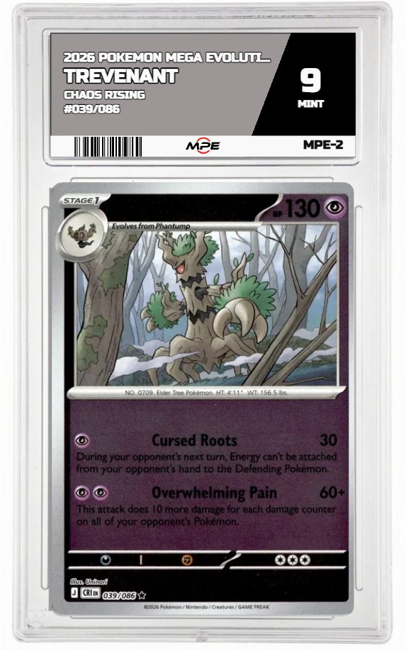 2026 POKEMON MEGA EVOLUTION CHAOS RISING #039/086 Trevenant MPE 9 MINT — graded card auctioned from the MPE vault