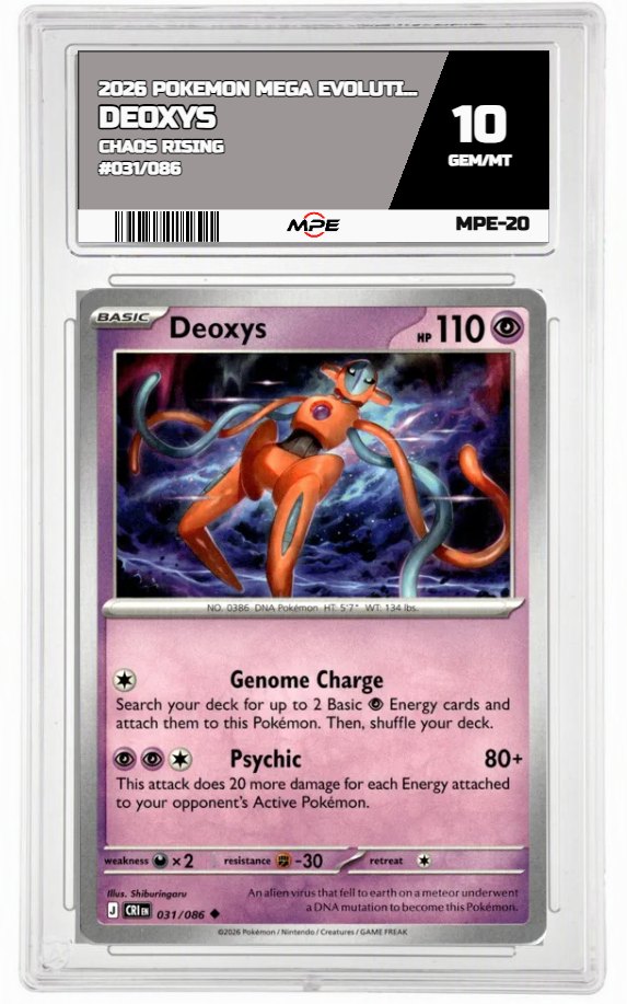 2026 POKEMON MEGA EVOLUTION CHAOS RISING #031/086 Deoxys MPE 10 GEM/MT — graded card auctioned from the MPE vault