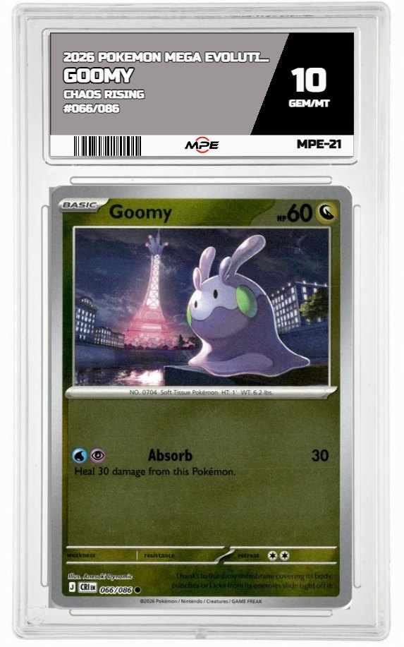 2026 POKEMON MEGA EVOLUTION CHAOS RISING #066/086 Goomy MPE 10 GEM/MT — graded card auctioned from the MPE vault