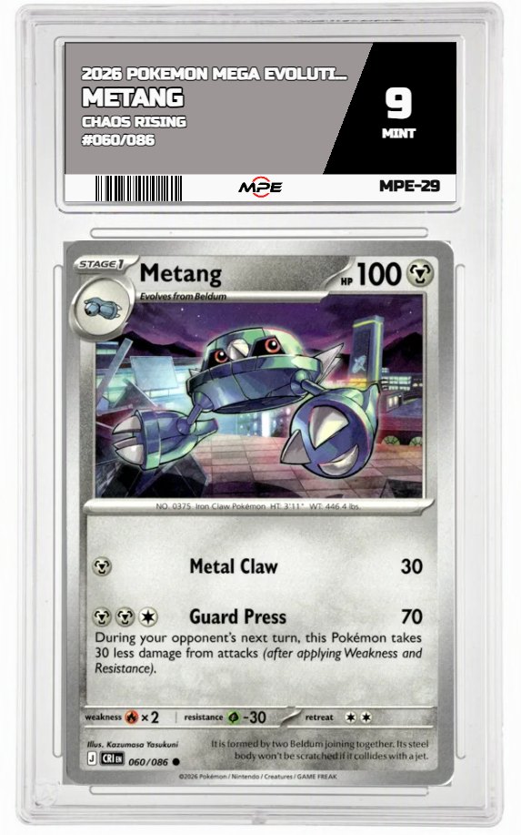 2026 POKEMON MEGA EVOLUTION CHAOS RISING #060/086 Metang MPE 9 MINT — graded card auctioned from the MPE vault