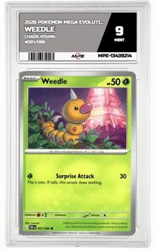2026 POKEMON MEGA EVOLUTION CHAOS RISING #001/086 Weedle MPE 9 MINT — graded card up for auction