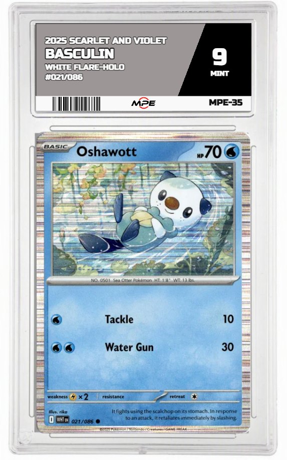 2025 SCARLET AND VIOLET WHITE FLARE-HOLO #021/086 Basculin MPE 9 MINT — graded card auctioned from the MPE vault