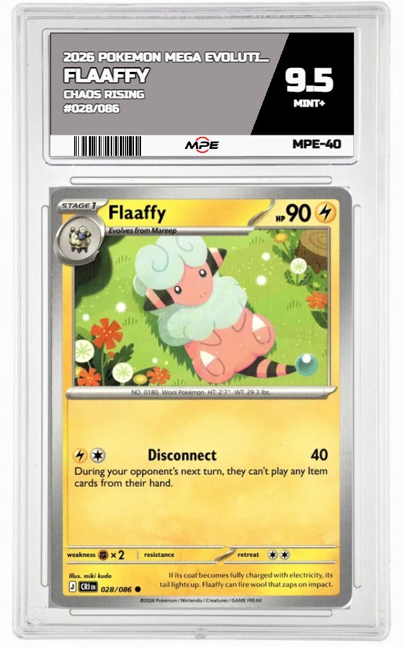 2026 POKEMON MEGA EVOLUTION CHAOS RISING #028/086 Flaaffy MPE 9.5 MINT+ — graded card auctioned from the MPE vault