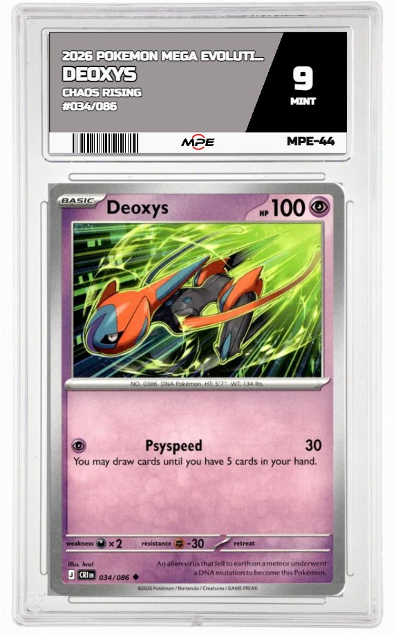 2026 POKEMON MEGA EVOLUTION CHAOS RISING #034/086 Deoxys MPE 9 MINT — graded card auctioned from the MPE vault