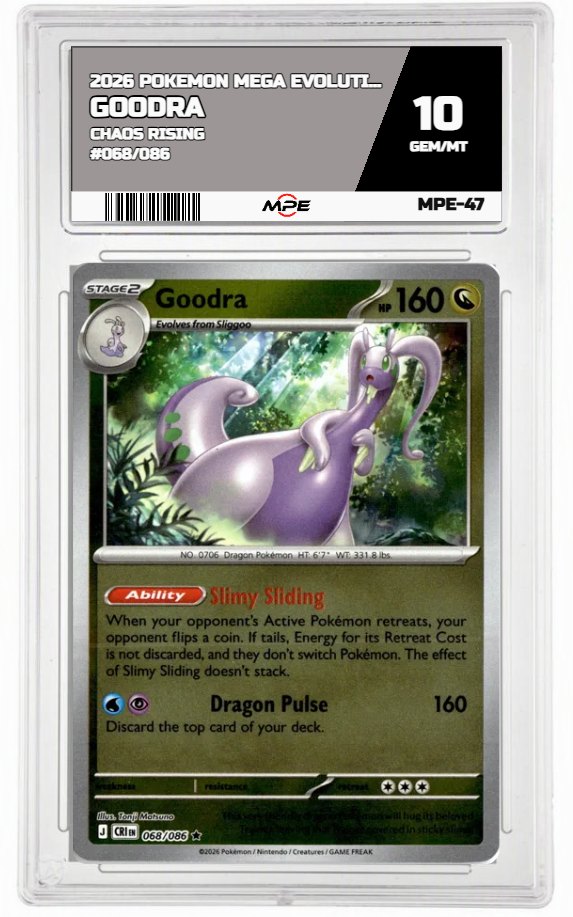 2026 POKEMON MEGA EVOLUTION CHAOS RISING #068/086 Goodra MPE 10 GEM/MT — graded card auctioned from the MPE vault