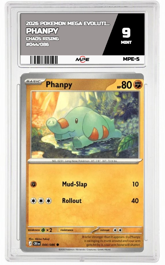 2026 POKEMON MEGA EVOLUTION CHAOS RISING #044/086 PHANPY MPE 9 MINT — graded card auctioned from the MPE vault
