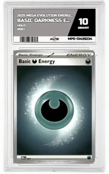 2025 MEGA EVOLUTION ENERGIES HOLO #007 BASIC DARKNESS ENERGY MPE 10 GEM/MT — graded card up for auction