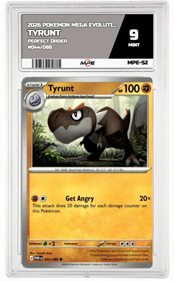 2026 POKEMON MEGA EVOLUTION PERFECT ORDER #044/088 Tyrunt MPE 9 MINT — graded card auctioned from the MPE vault