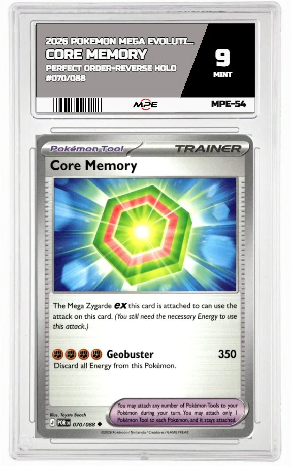 2026 POKEMON MEGA EVOLUTION PERFECT ORDER-REVERSE HOLO #070/088 Core Memory MPE 9 MINT — graded card auctioned from the MPE vault