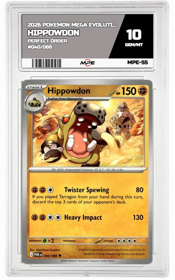 2026 POKEMON MEGA EVOLUTION PERFECT ORDER #040/088 Hippowdon MPE 10 GEM/MT — graded card auctioned from the MPE vault
