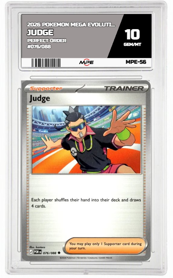 2026 POKEMON MEGA EVOLUTION PERFECT ORDER #076/088 JUDGE MPE 10 GEM/MT — graded card auctioned from the MPE vault