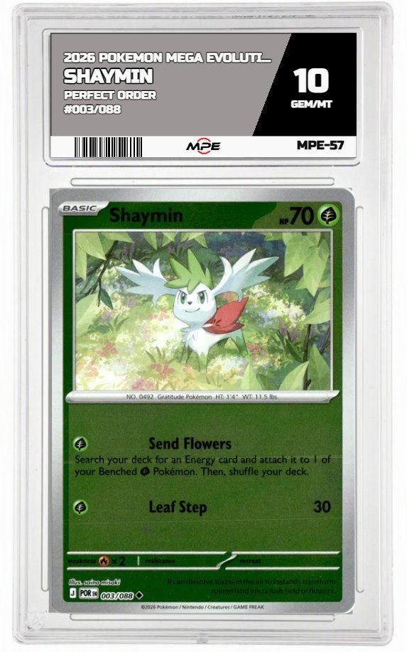 2026 POKEMON MEGA EVOLUTION PERFECT ORDER #003/088 SHAYMIN MPE 10 GEM/MT — graded card auctioned from the MPE vault