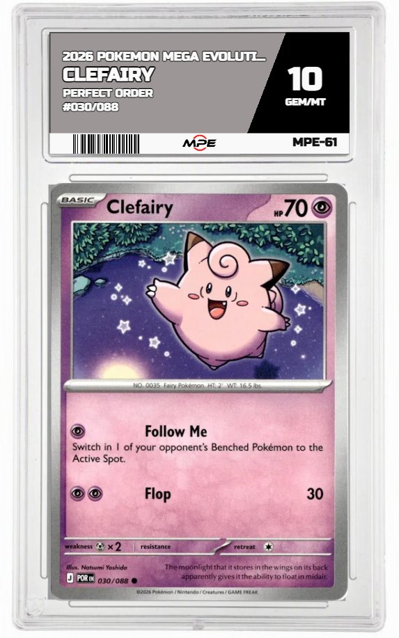 2026 POKEMON MEGA EVOLUTION PERFECT ORDER #030/088 Clefairy MPE 10 GEM/MT — graded card auctioned from the MPE vault