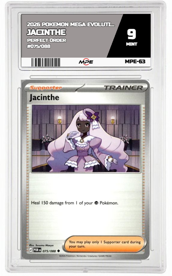 2026 POKEMON MEGA EVOLUTION PERFECT ORDER #075/088 Jacinthe MPE 9 MINT — graded card auctioned from the MPE vault