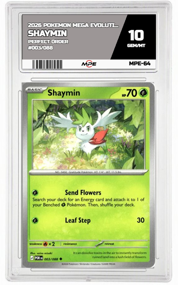 2026 POKEMON MEGA EVOLUTION PERFECT ORDER #003/088 Shaymin MPE 10 GEM/MT — graded card auctioned from the MPE vault