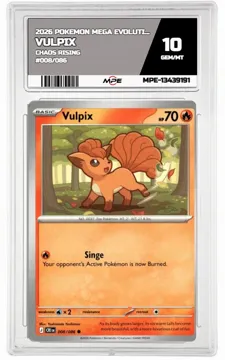 2026 POKEMON MEGA EVOLUTION CHAOS RISING #008/086 VULPIX MPE 10 GEM/MT — graded card up for auction