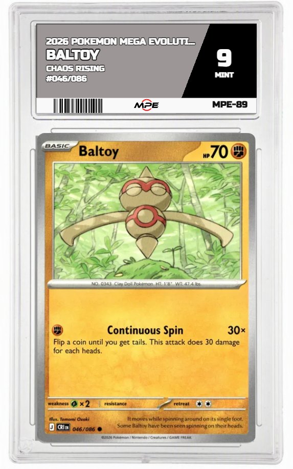 2026 POKEMON MEGA EVOLUTION CHAOS RISING #046/086 Baltoy MPE 9 MINT — graded card auctioned from the MPE vault