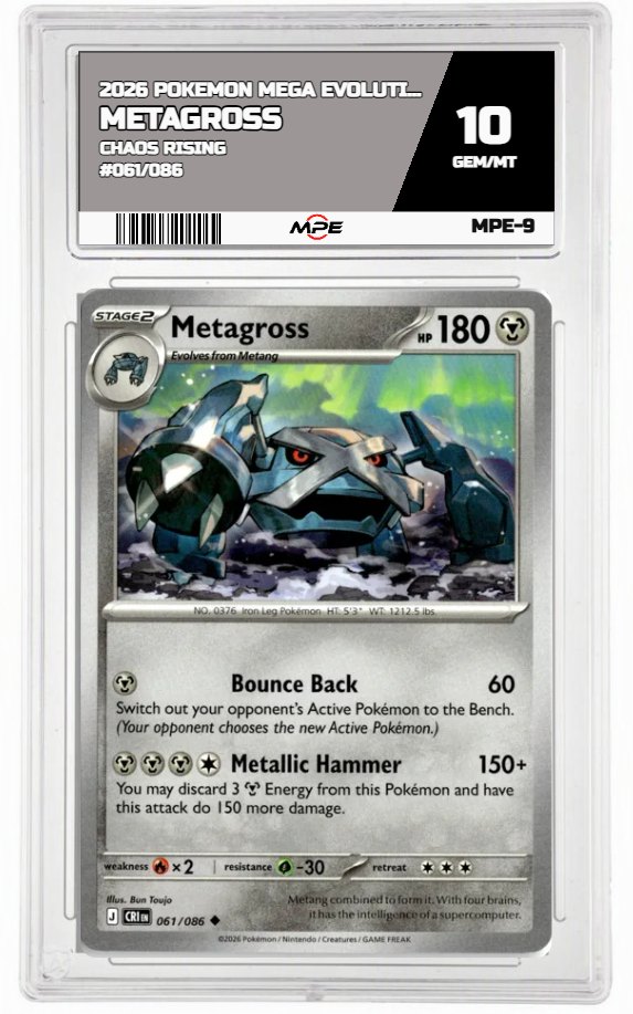 2026 POKEMON MEGA EVOLUTION CHAOS RISING #061/086 Metagross MPE 10 GEM/MT — graded card auctioned from the MPE vault