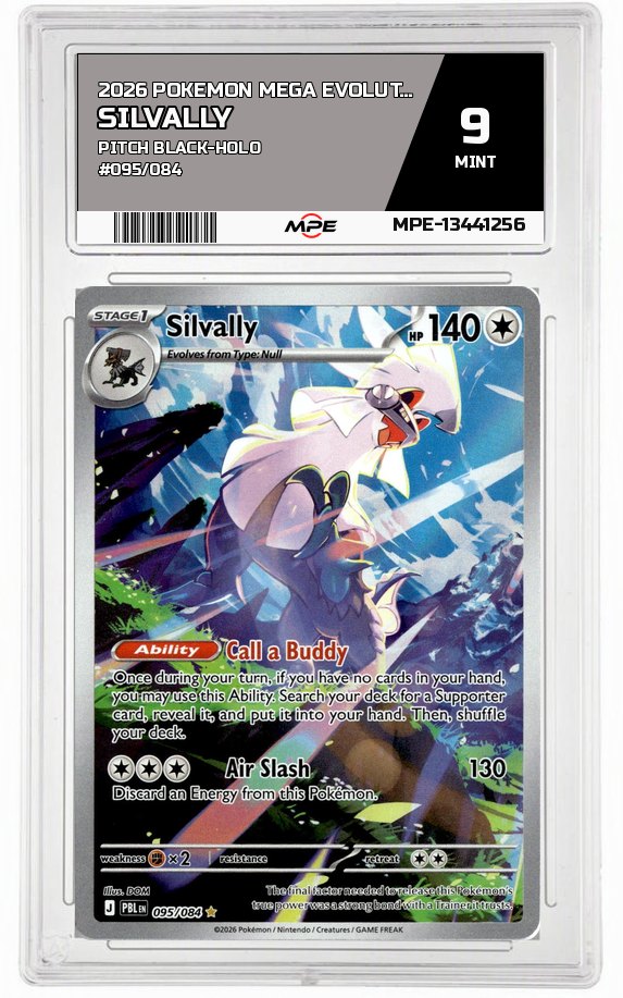 2026 POKEMON MEGA EVOLUTION PITCH BLACK-HOLO #095/084 SILVALLY MPE 9 MINT — graded card auctioned from the MPE vault