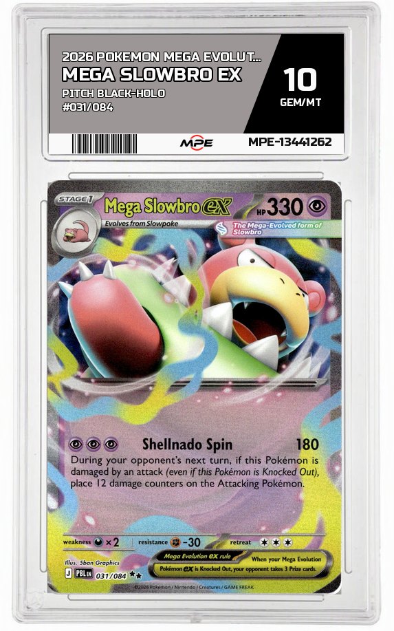 2026 POKEMON MEGA EVOLUTION PITCH BLACK-HOLO #031/084 Mega Slowbro EX MPE 10 GEM/MT — graded card auctioned from the MPE vault