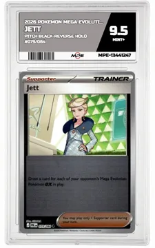2026 POKEMON MEGA EVOLUTION PITCH BLACK-REV HOLO #079/084 Jett MPE 9.5 MINT+ — graded card up for auction