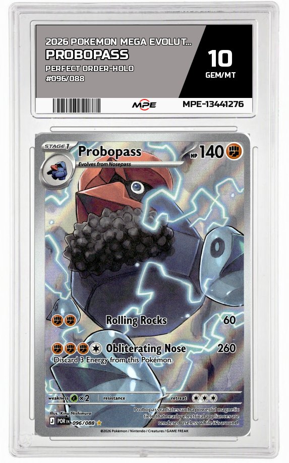 2026 POKEMON MEGA EVOLUTION PERFECT ORDER-HOLO #096/088 Probopass MPE 10 GEM/MT — graded card auctioned from the MPE vault