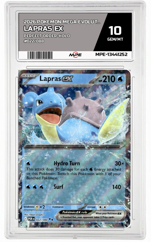 2026 POKEMON MEGA EVOLUTION PERFECT ORDER-HOLO #022/088 Lapras EX MPE 10 GEM/MT — graded card auctioned from the MPE vault