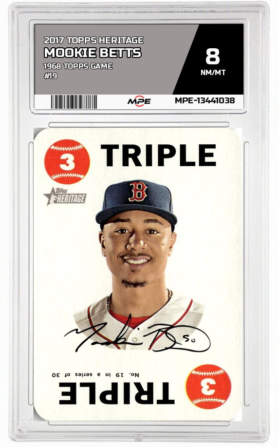 2017 TOPPS HERITAGE 1968 TOPPS GAME #19 MOOKIE BETTS MPE 8 NM/MT — graded card auctioned from the MPE vault