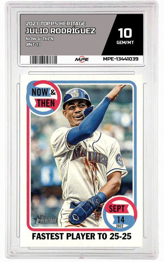 2023 TOPPS HERITAGE NOW & THEN #NT-13 JULIO RODRÍGUEZ MPE 10 GEM/MT — graded card up for auction