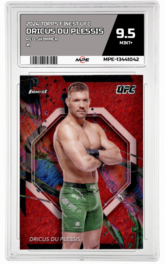 2024 TOPPS FINEST UFC Red Shimmer #1 DRICUS DU PLESSIS MPE 9.5 MINT+ — graded card auctioned from the MPE vault