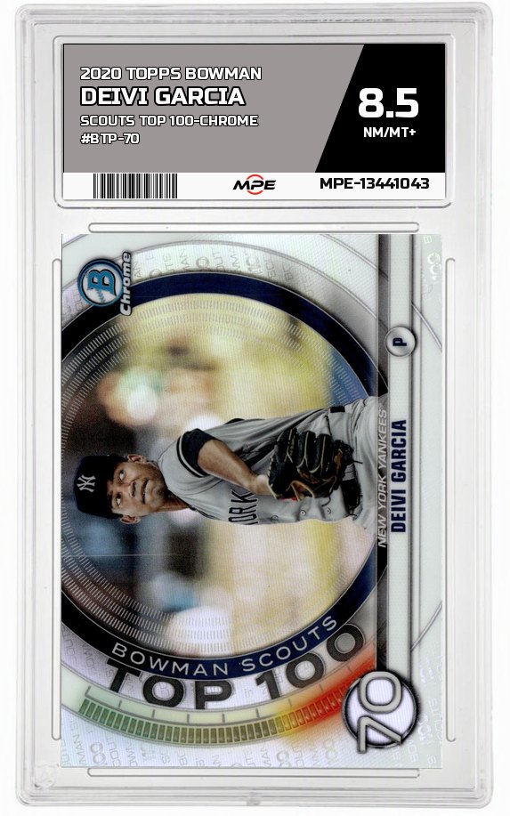 2020 TOPPS BOWMAN SCOUTS TOP 100-CHROME #BTP-70 DEIVI GARCIA MPE 8.5 NM/MT+ — graded card auctioned from the MPE vault