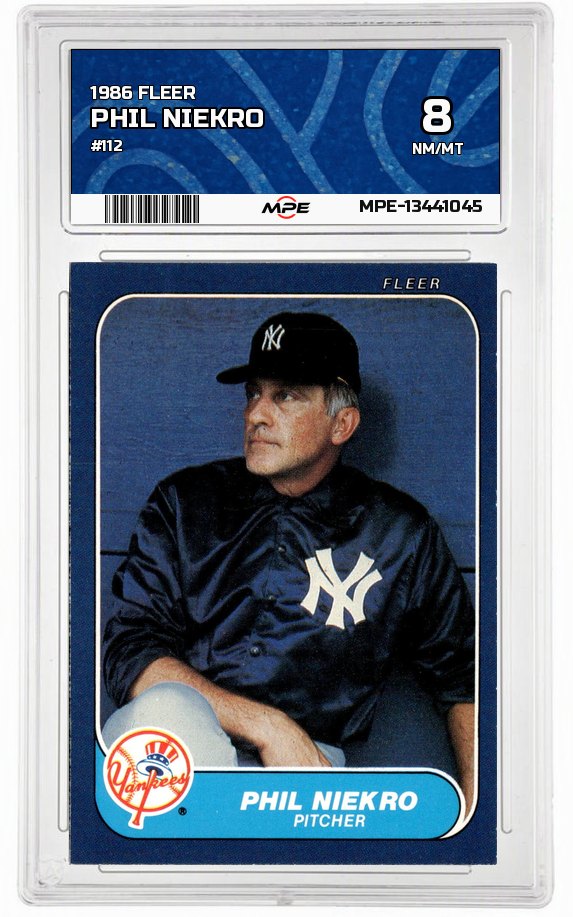1986 FLEER #112 PHIL NIEKRO MPE 8 NM/MT — graded card up for auction