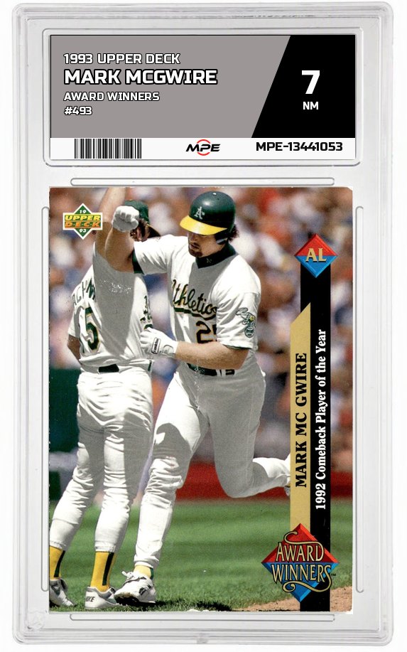 1993 UPPER DECK AWARD WINNERS #493 MARK MCGWIRE MPE 7 NM — graded card auctioned from the MPE vault