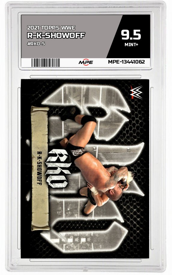 2021 TOPPS WWE #RKO-5 R-K-SHOWOFF MPE 9.5 MINT+ — graded card auctioned from the MPE vault