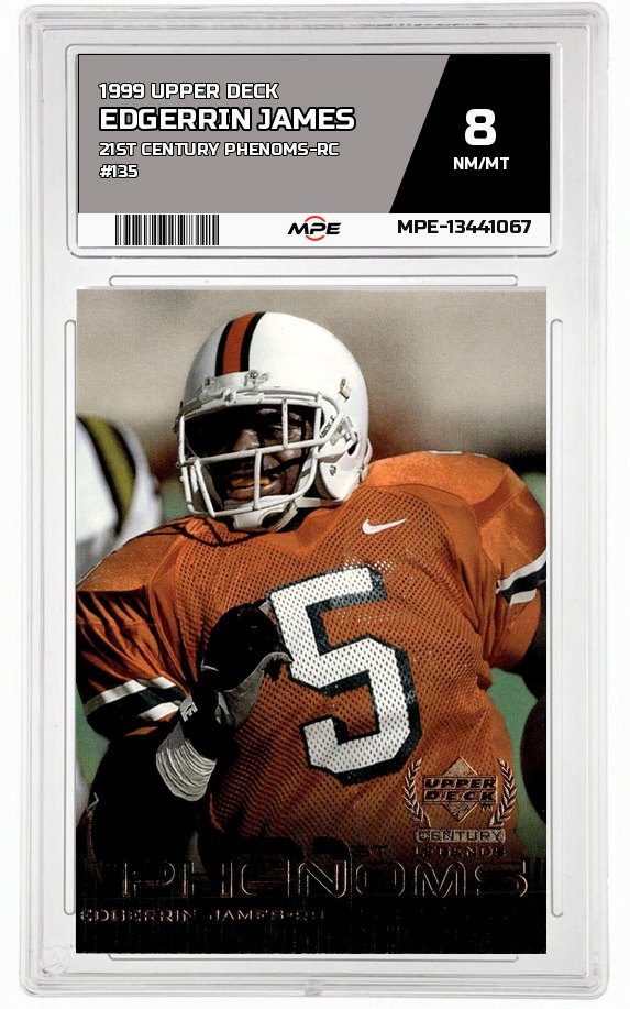 1999 UPPER DECK 21ST CENTURY PHENOMS-RC #135 EDGERRIN JAMES MPE 8 NM/MT — graded card auctioned from the MPE vault