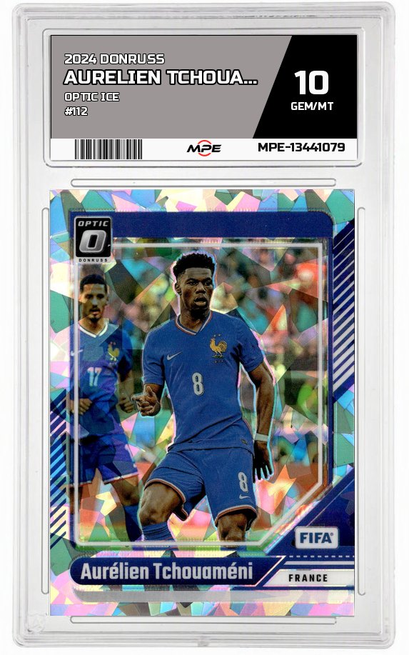 2024 DONRUSS Optic Ice #112 AURELIEN TCHOUAMÉNI MPE 10 GEM/MT — graded card auctioned from the MPE vault