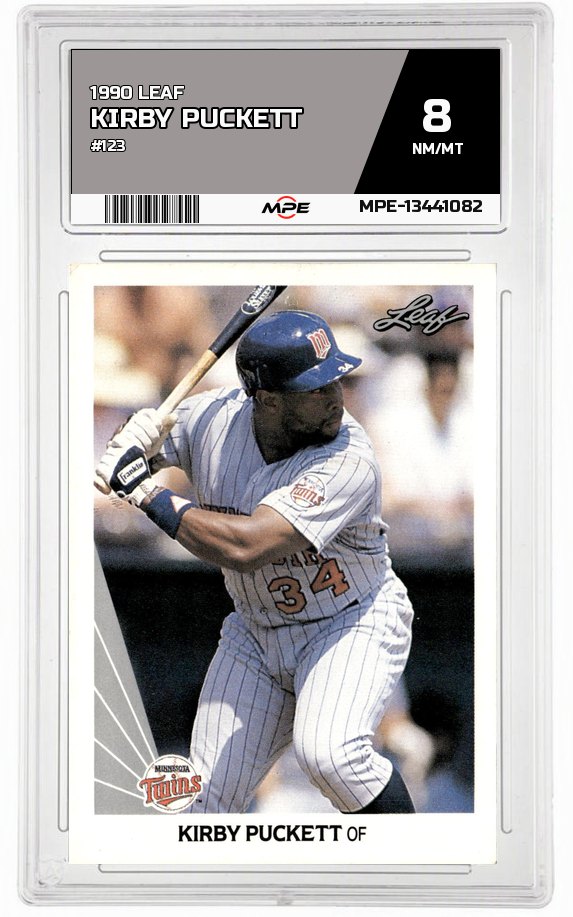 1990 LEAF #123 KIRBY PUCKETT MPE 8 NM/MT — graded card auctioned from the MPE vault