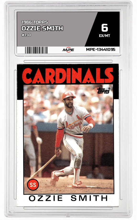 1986 TOPPS #730 OZZIE SMITH MPE 6 EX/MT — graded card auctioned from the MPE vault