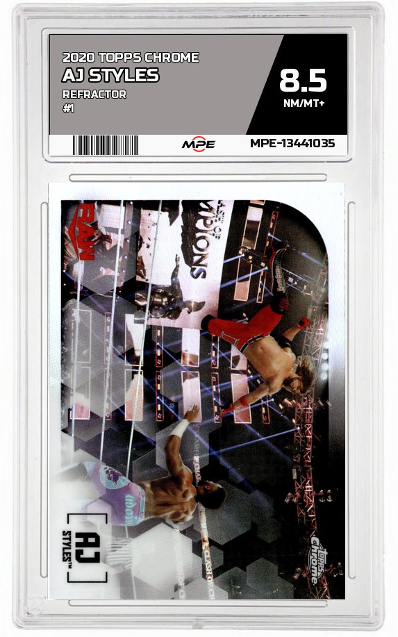 2020 TOPPS CHROME REFRACTOR #1 AJ STYLES MPE 8.5 NM/MT+ — graded card auctioned from the MPE vault