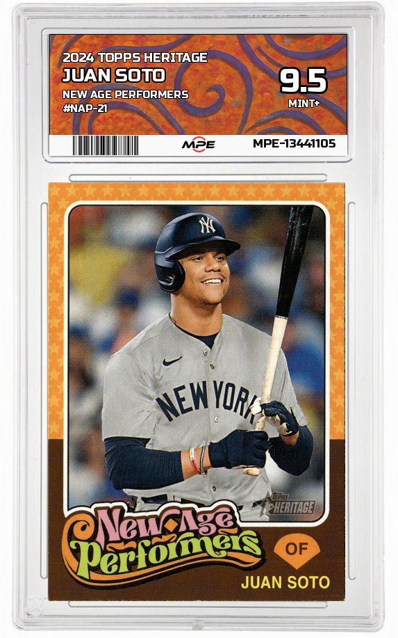 2024 TOPPS HERITAGE NEW AGE PERFORMERS #NAP-21 JUAN SOTO MPE 9.5 MINT+ — graded card up for auction