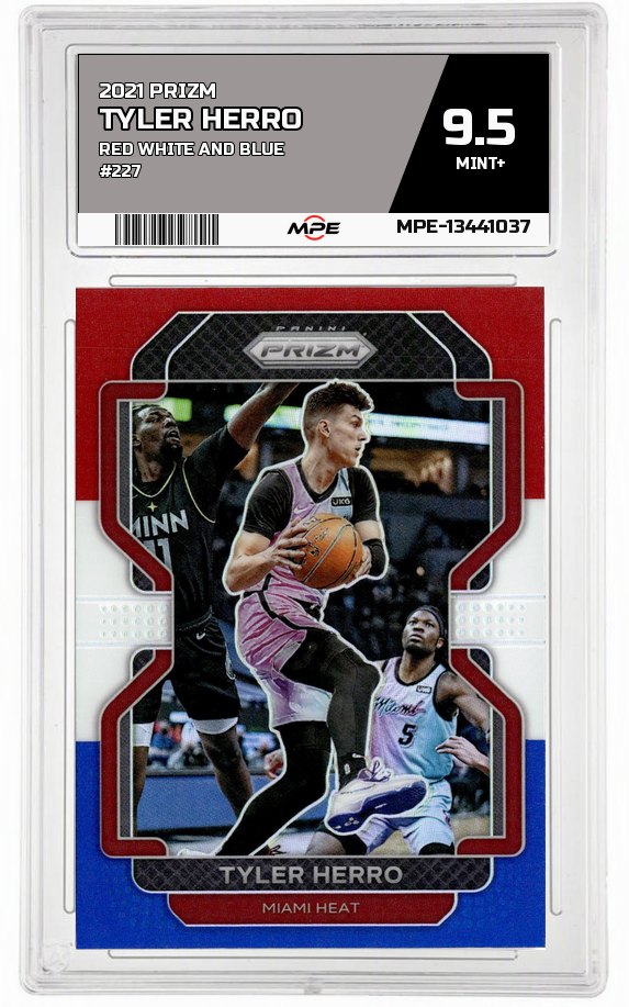 2021 PRIZM Red White and Blue #227 TYLER HERRO MPE 9.5 MINT+ — graded card auctioned from the MPE vault