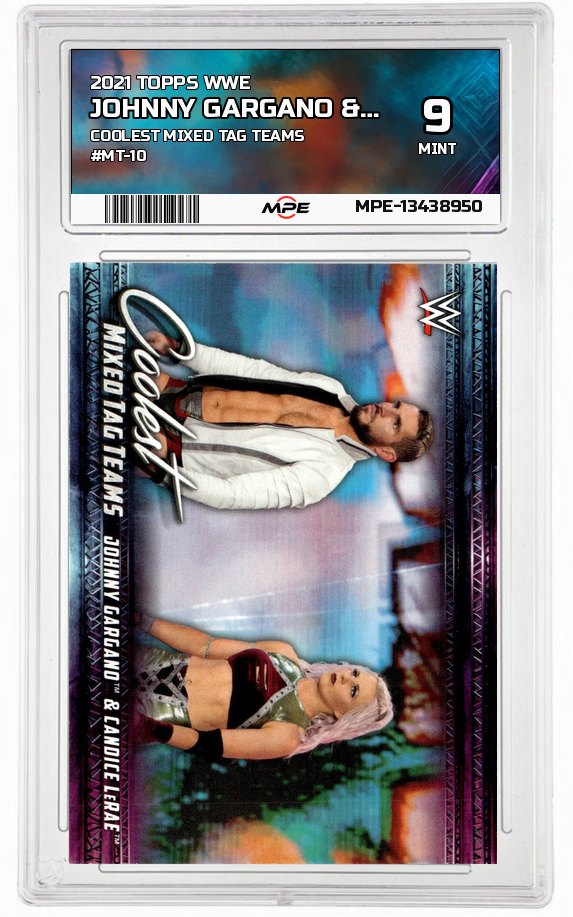 2021 TOPPS WWE COOLEST MIXED TAG TEAMS #MT-10 JOHNNY GARGANO & CANDICE LERAE MPE 9 MINT — graded card up for auction