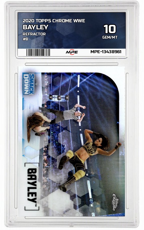 2020 TOPPS CHROME WWE REFRACTOR #8 BAYLEY MPE 10 GEM/MT — graded card up for auction