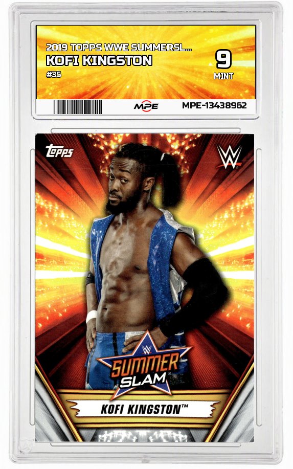 2019 TOPPS WWE SUMMERSLAM #35 KOFI KINGSTON MPE 9 MINT — graded card auctioned from the MPE vault