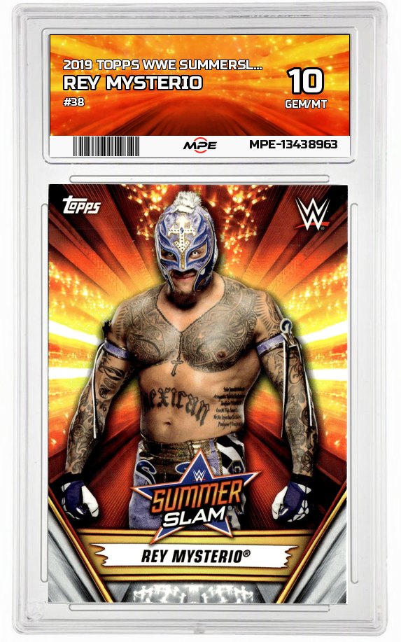 2019 TOPPS WWE SUMMERSLAM #38 REY MYSTERIO MPE 10 GEM/MT — graded card auctioned from the MPE vault