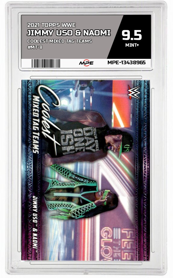 2021 TOPPS WWE COOLEST MIXED TAG TEAMS #MT-8 JIMMY USO & NAOMI MPE 9.5 MINT+ — graded card auctioned from the MPE vault