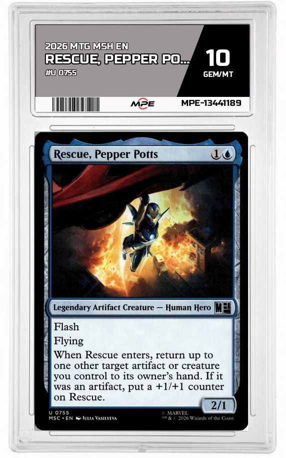 2026 MTG MSH EN #U 0755 RESCUE, PEPPER POTTS MPE 10 GEM/MT — graded card auctioned from the MPE vault