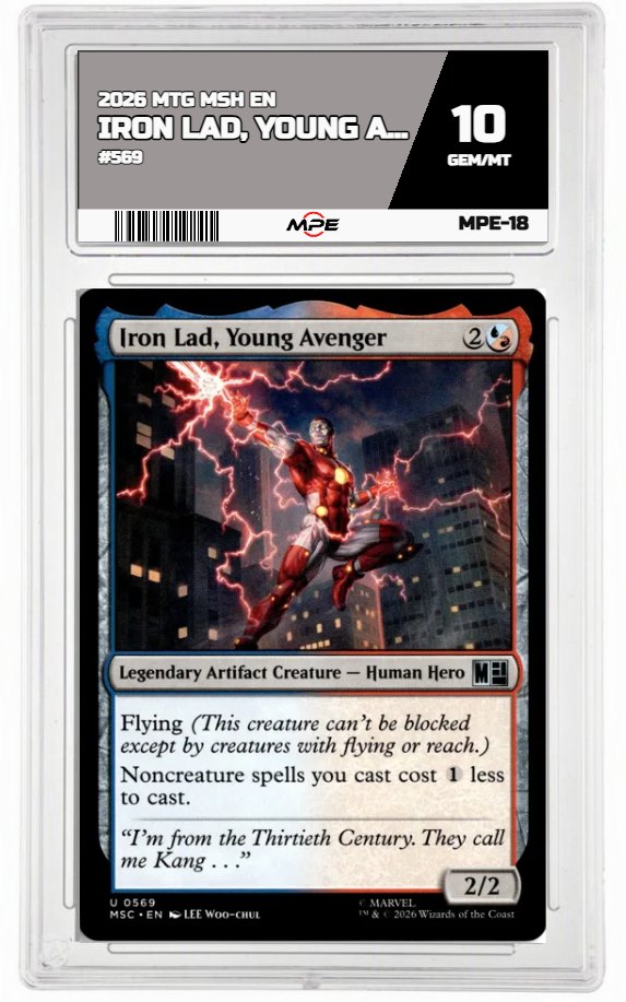 2026 MTG MSH EN #569 IRON LAD, YOUNG AVENGER MPE 10 GEM/MT — graded card auctioned from the MPE vault